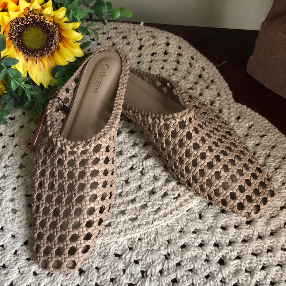 Catherine Malandrino Taupe Woven Mule Slip-On Sandals